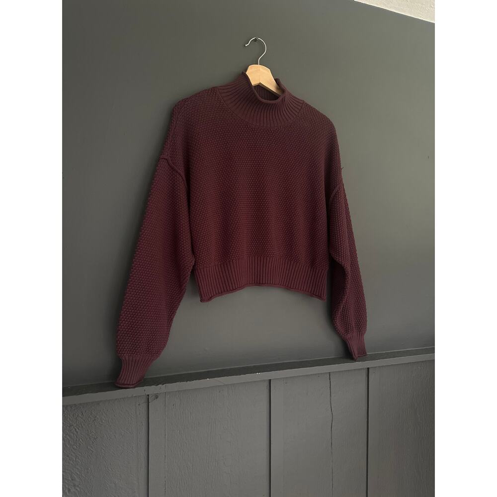 Free People Beach Hailee Knit Semi Cropped Sweater In Vintage Wine Size XS - Picture 10 of 11